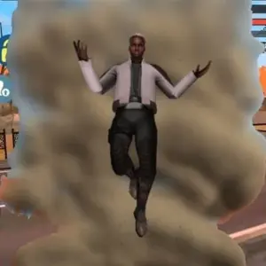 Mô tả hình ảnh: Hình ảnh nhân vật chính trong game Wind Hero đang bay trên không với hiệu ứng gió xoáy