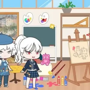 Mô tả hình ảnh: Giao diện chính của game YOYO Doll: School life với hình ảnh các nhân vật anime dễ thương.