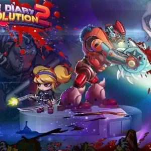 Mô tả ảnh: Giao diện game Zombie Diary 2: Evolution với nhân vật chính đang chiến đấu với zombie.