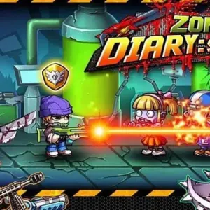 Mô tả ảnh: Hình ảnh gameplay của Zombie Diary với nhân vật đang bắn súng vào lũ zombie.