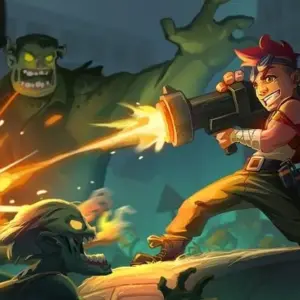 Mô tả hình ảnh: Hình ảnh giao diện game Zombie Idle Defense với nhân vật chính đang chiến đấu với zombie.