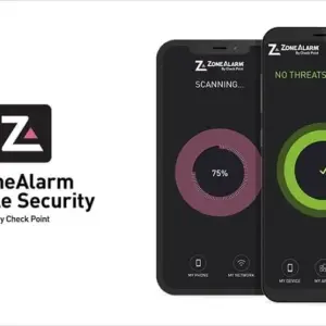 Mô tả hình ảnh: Logo ZoneAlarm Mobile Security trên nền xanh